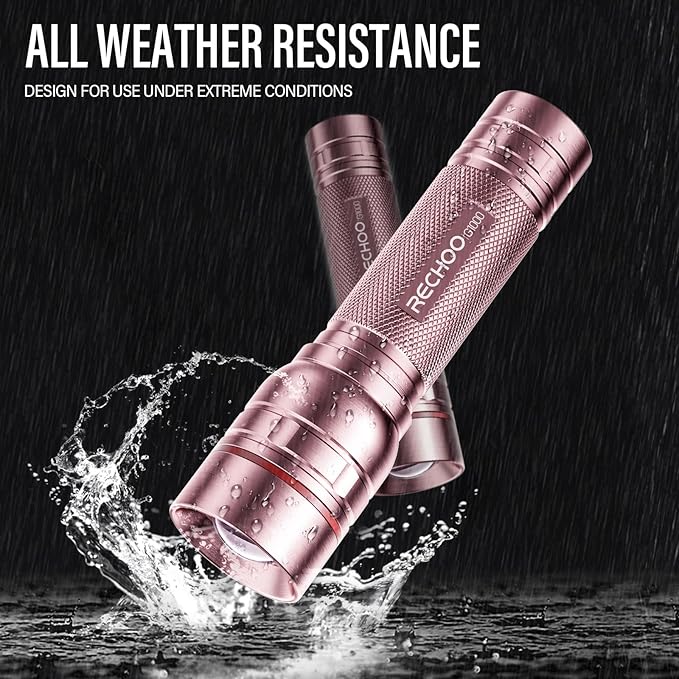 Flashlight Rechargeable High Lumens, G1000 Super Bright Flash Light Pink, Small Zoomable LED Flashlight with 3 Lighting Modes, Portable Tactical Flashlight for Camping Essentials, Gifts for Women