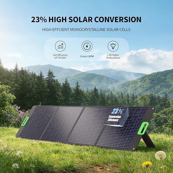 200W Portable Solar Panel for Power Station, Foldable Solar Charger w/ 4 Kickstands, IP65 Waterproof Solar Panel Kit w/DC XT60 Anderson Aviation Output for Outdoor RV Camper Blackout