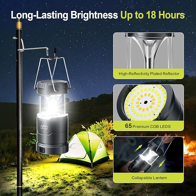 LETMY LED Camping Lantern for Power Outages, 3 Color Modes & Dimmable Battery Powered Lantern, IP65 Waterproof & Collapsible, Lanterns Flashlight Survival Kits for Emergency Hurricane Hiking, 4 Pack