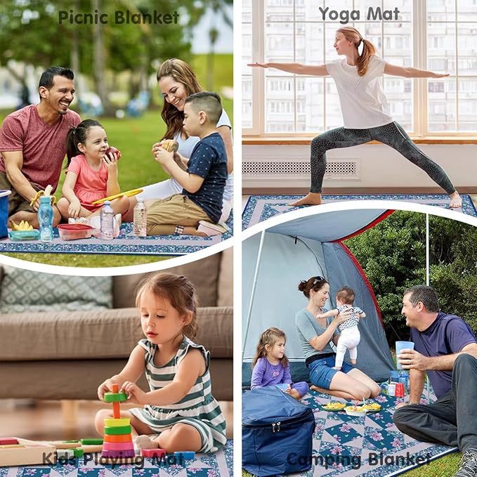 Supfitness Extra Large Picnic Blankets Waterproof Foldable (80 "x 80") Beach Blanket Waterproof Sandproof,3-Layer Thicking Mat Outdoor Packable Camping Blanket