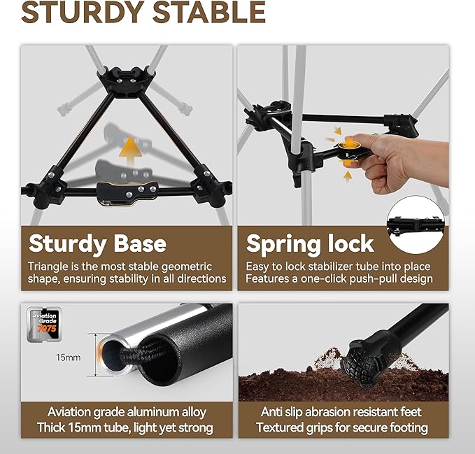 MARCHWAY Lightweight Folding Camping Chair with Spring Lock, Stable Compact Portable for Outdoor Camp, Travel, Beach, Picnic, Festival, Hiking, Backpacking (Lowback Khaki)