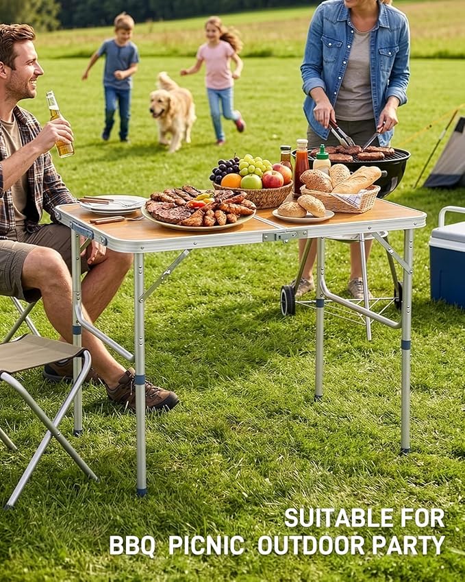 Outvita 3ft Portable Folding Camping Table, Outdoor Waterproof Adjustable Height Table, Aluminum Lightweight Suitcase Foldable Table for Picnic BBQ Beach Dining