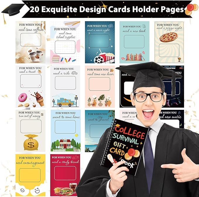 Zhanmai College Gift Card Book 7 x 5 Inch Graduation Gift Card Book 2026 College Survival Booklet Organizer Leaving Home High University School Birthday Care Package Cash Holder(Cute)