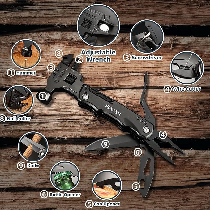 Adjustable Wrench Multitool Hammer, 16 in 1 Pocket Multi Tool Pliers, All-in-One Stainless Steel Survival Camping Multi Tool for Home DIY, Survival, Camping and Everyday Use