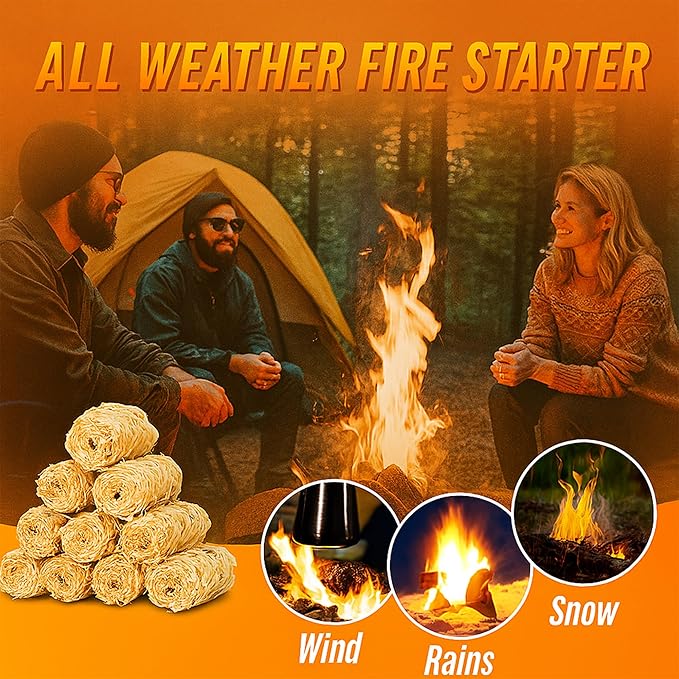 60 pcs Fire Starter – Natural Fire Starters for Campfires, BBQ, Fireplace. Pizza Oven - Weather-Resistant, Waterproof, Quick Ignite, Charcoal Odorless Starter for Grill