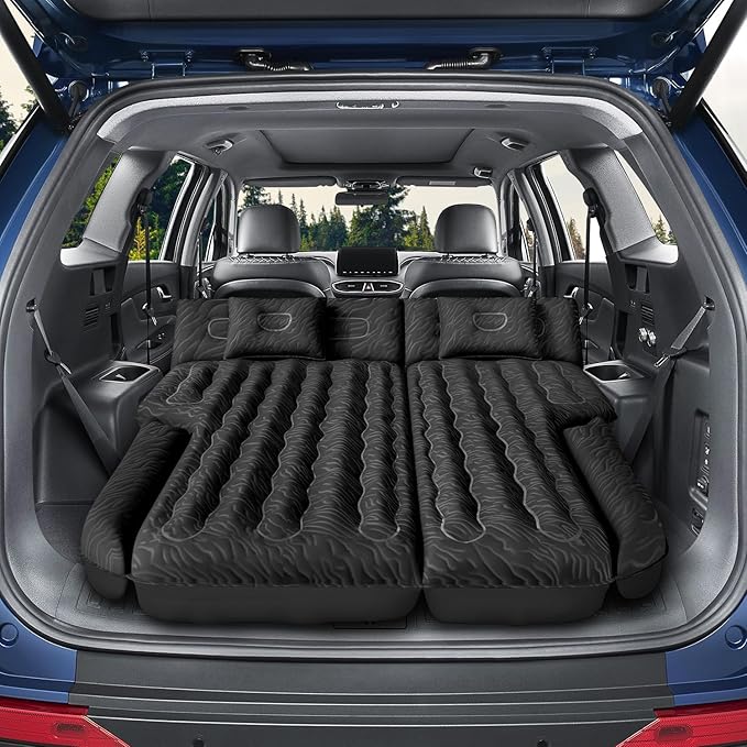 Inflatable SUV Air Mattress Bed Car Mattress, Double-Sided Flocking Travel Camping Bed, Car Sleeping Mattress for Universal SUV with Air Pump 2 Pillows