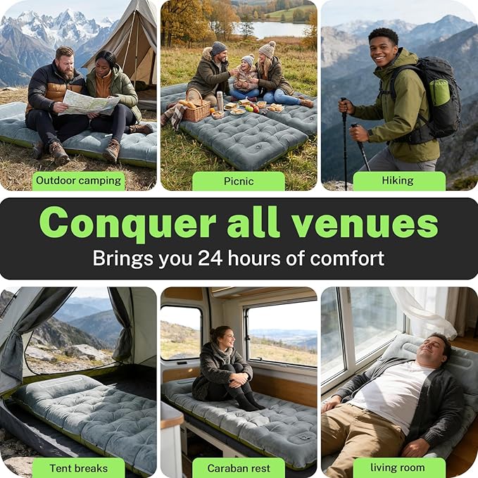 Sleeping Pad, 6 Inch Velvet Sleeping Mat Camping Self Inflating Sleeping Pad for Camping Built-in Foot Pump, Compact Ultralight Sleeping Pad Backpacking for Travel Hiking Tent Outdoor Camp Gear