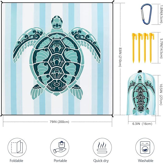 HIHOHO Beach Blanket Waterproof Sandproof Extra Large Beach Mat 79" X 83"/120"x108"for 1-8 Adults Quick Drying Durable Outdoor Picnic Mat for Beach Travel Camping Hiking