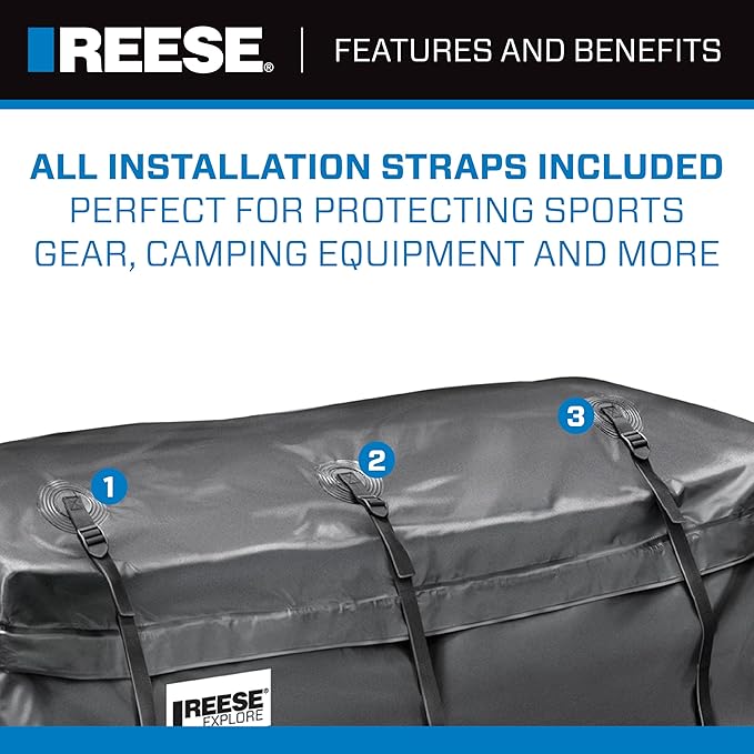 Reese Explore 1043000 Rainproof Hitch Cargo Carrier Bag, 13 Cubic Feet Cargo Space, 54 x 21 x 20 Inches, Fits Most Full-Size Hitch Mounted Cargo Carriers