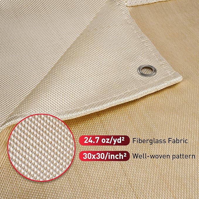 Fiberglass Welding Blanket 4x6 ft - KANHIRO Heavy Duty Heat Resistant Fabric, 1022 °F Fire Resistant Blankets, High Temp Insulation Blanket for Industrial, Smoker, Camping, Grill
