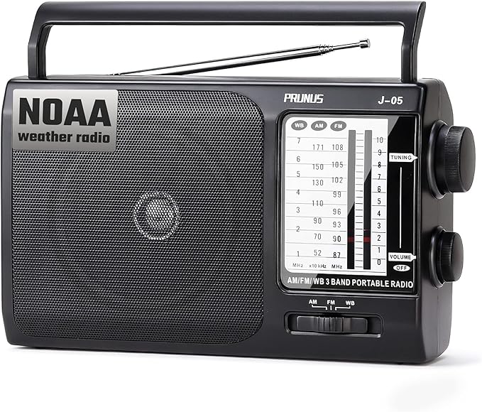 NOAA Weather AM FM Portable Radio with Best Reception, Transistor Radio, 3 X D Battery Operated Radios or AC Power for Household & Outdoor, Plug in Wall by PRUNUS