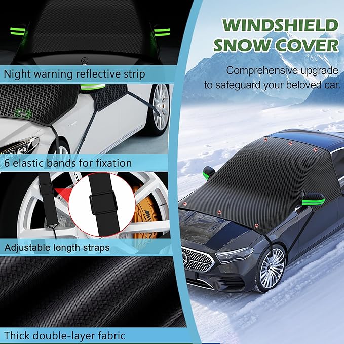 Large Car Windshield Cover for Ice and Snow - Automotive Windshield Snow Covers with Side Window & Rearview Mirror Protector, Winter Magnetic Car Anti-Snow Cover, Universal for Most Cars,Sedan,SUV