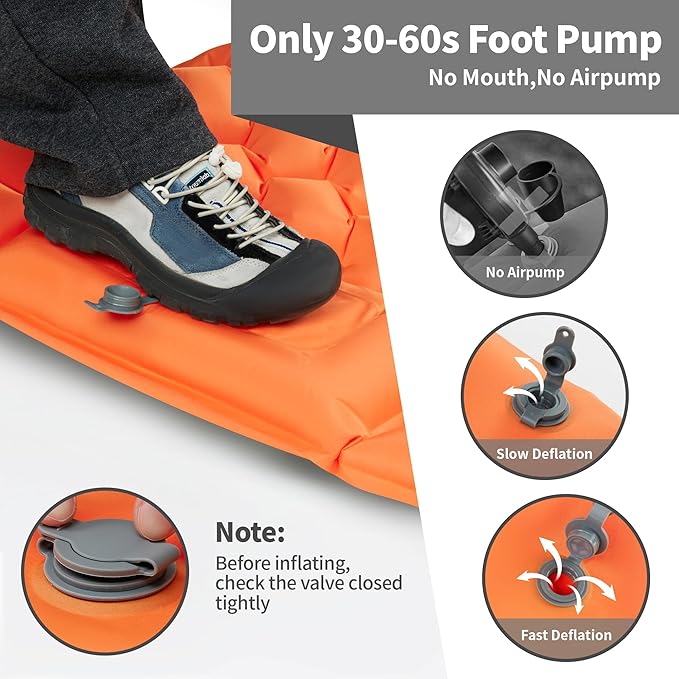 Sleeping Pad for Camping - 4” Thick Inflatable Camping Mat with Built-in Pump & Pillow, Ultralight Self Inflating Camping pad, Backpacking Sleeping Mat for Hiking, Tent, Traveling