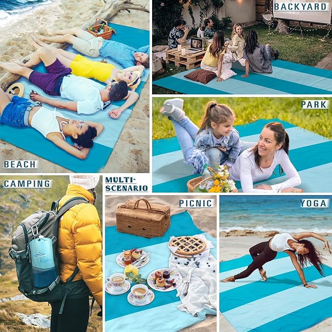 Famstar Beach Blanket Sandproof Waterproof 10'×9' 1-8 Adults Oversized,Compact Lightweight Durable Beach Mat for Travel Camping Hiking Picnic Blanket