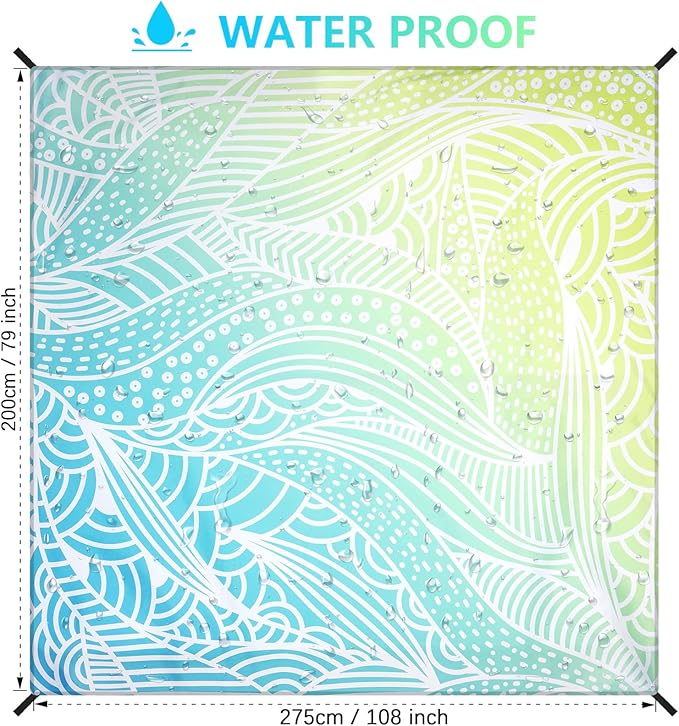 HIHOHO Beach Blanket Waterproof Sandproof Beach Mat for 1-8 Adults Quick Drying Durable Outdoor Picnic Mat for Beach Festival Travel Camping Hiking (Gradiant BL&GN-Ripple, 79"×108"(6 Person))