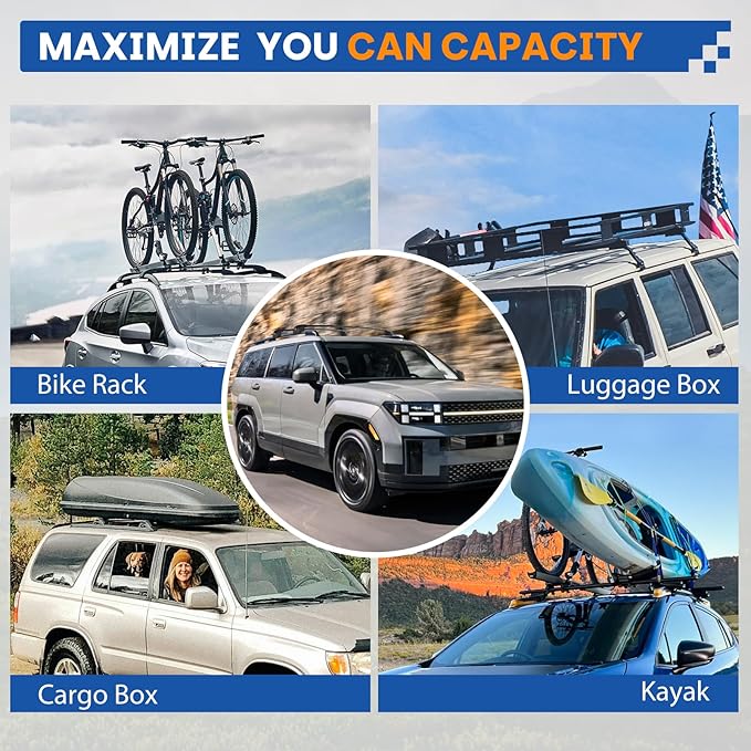 300LBS Roof Rack Cross Bars Compatible with Hyundai Santa Fe 2024 2025 2026(NOT for SE), Heavy-Duty Aluminum Crossbars Roof Rails Rooftop Cargo Basket Carrier Bag Luggage Canoe Kayak Bike