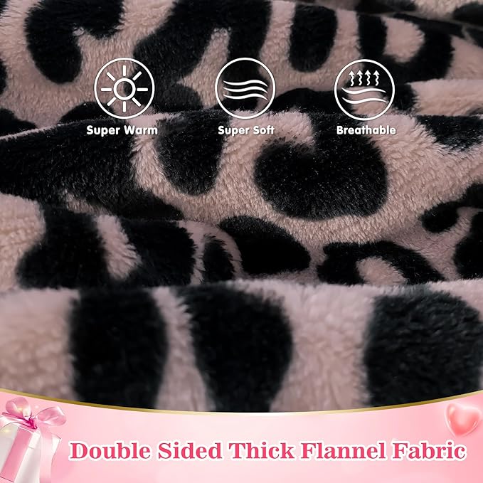 Waitu Wearable Blanket Sweatshirt Gifts for Women and Men, Warm and Cozy Blanket Hoodie, Thick Flannel Hoodie Blanket, Blanket Robe for Adults and Kids - Leopard