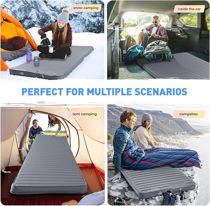 Elegear CumbreX™ Air & Foam Camping Sleeping Pad, HexaFoam Camping Mattress Pad with Built-in Foot Pump Memory Foam Camp Pad 4-Season R-Value 9.5 Camp Sleeping Mat for Travel/Car/Tent, Light Gray