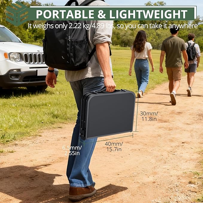 EYPINS Folding Camping Table Portable - Pure Black Aluminum 22.8x15.7'',3 Height Adjustable Small Outdoor Folding Table,Waterproof Lightweight Table with Carry Handle for Picnic,Cooking,BBQ,Beach