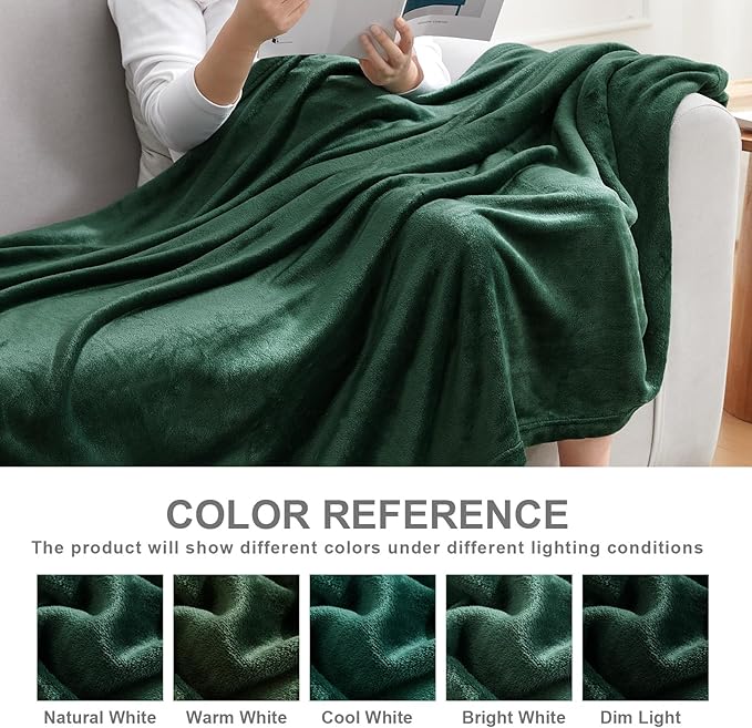 Hansleep Fleece Blanket Twin Size Dark Green, Soft Cozy Twin Fuzzy Flannel Lightweight Blanket for Bed, Sofa, Couch, Travel, Camping, Dark Green, 60x80 Inches