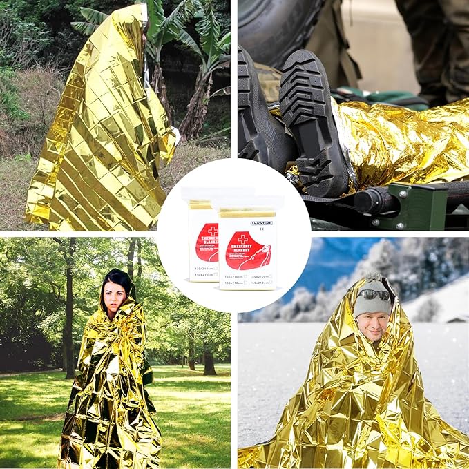 10 Pack Emergency Mylar Thermal Blankets - Gold&Silver 84"x52" Durable Space Blankets for First Aid, Survival, Camping, Hiking, Car Emergency Kit, Outdoor Camping Gear