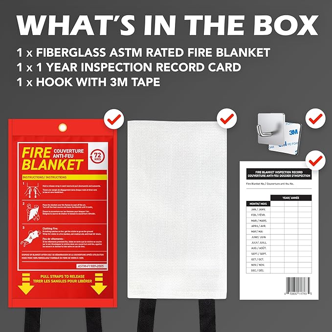 72 HRS Emergency Fire Blanket 40"×40" – Fire Safety Tool for Home, Kitchen, Camping, Survival | Fire Extinguisher Alternative for Grill, Welding, Fire Pit
