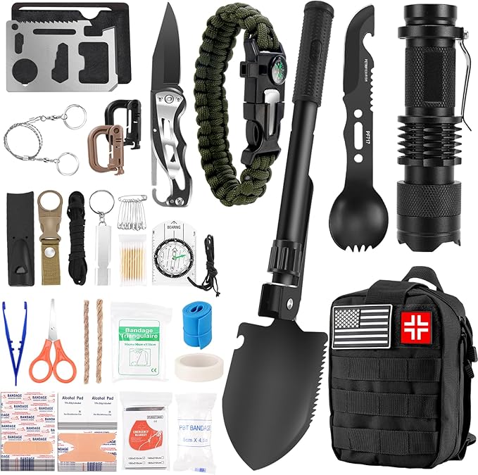 Gifts for Men Christmas - 118-in-1 Survival Kits - Military-Grade Survival Gear for Outdoor Adventures, Disaster Preparedness, Car/Home/Office Emergency Kit with First Aid Supplies