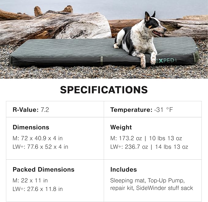 Exped LuxeMat Duo LW+ - Self Inflating Luxury Sleeping Mat, 4” Foam Pad, Pump Included