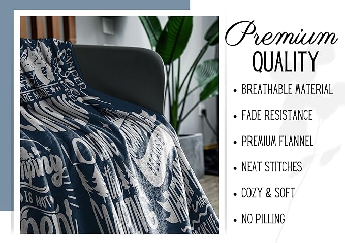 Camping Gifts for Women Men Lovers Throw Blanket, Happy Campers Decor Outdoor, RV Campsite Travel Hiking - Memories, 50" x 65"
