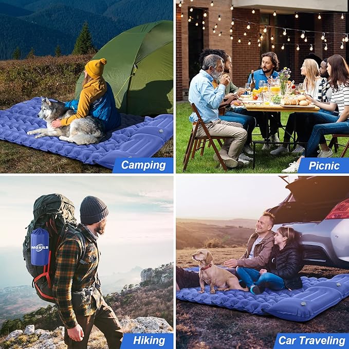 MOXILS Sleeping Pad, Ultralight Inflatable Sleeping Pad for Camping, Built-in Pump, Ultimate for Camping, Hiking, Airpad, Carry Bag, Repair Kit, Compact & Lightweight Air Mattress(Blue)