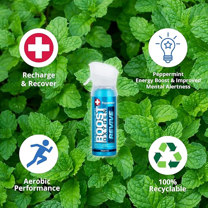 Boost Oxygen Pocket Size Revive Peppermint Aroma 3L Canister | Respiratory Support for Aerobic Recovery, Altitude, Performance & Health (12 Pack)