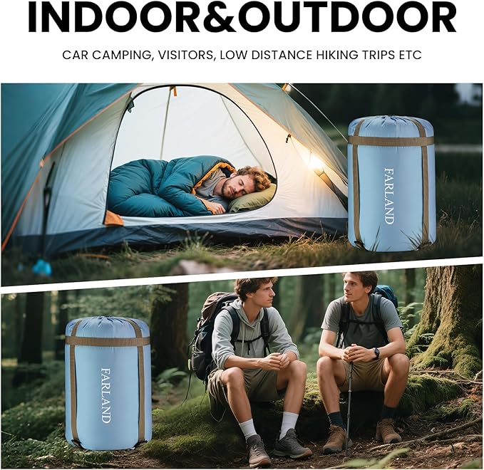 FARLAND Sleeping Bags for Adults Teens Kids with Compression Sack Portable and Lightweight for 3-4 Season Camping, Hiking,Waterproof, Backpacking and Outdoors