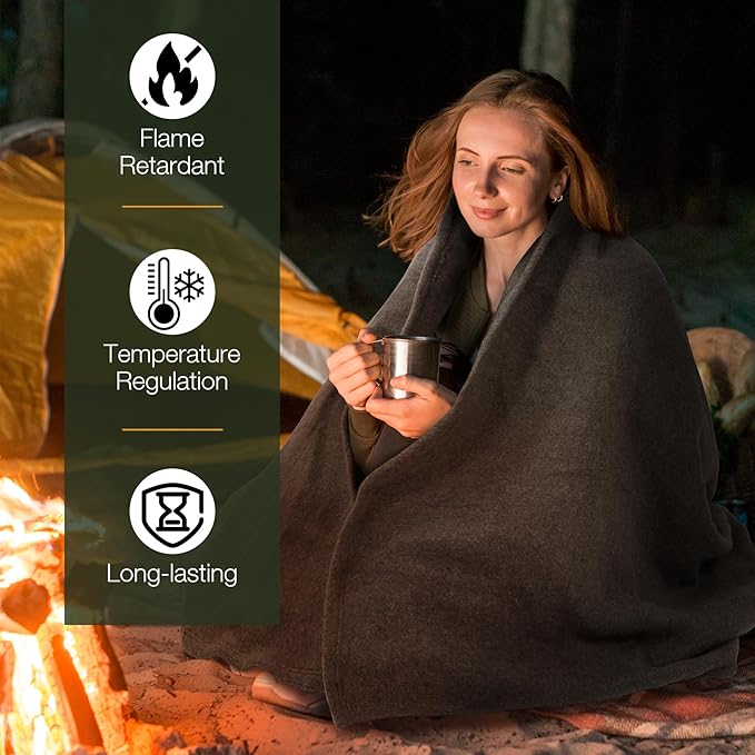 REDCAMP Wool Blanket, Warm and Thick Wool Camping Blanket- Great for Outdoors, Stadium Blanket, Picnics, Travel and Car, Machine Washable 86"x 63" Grey