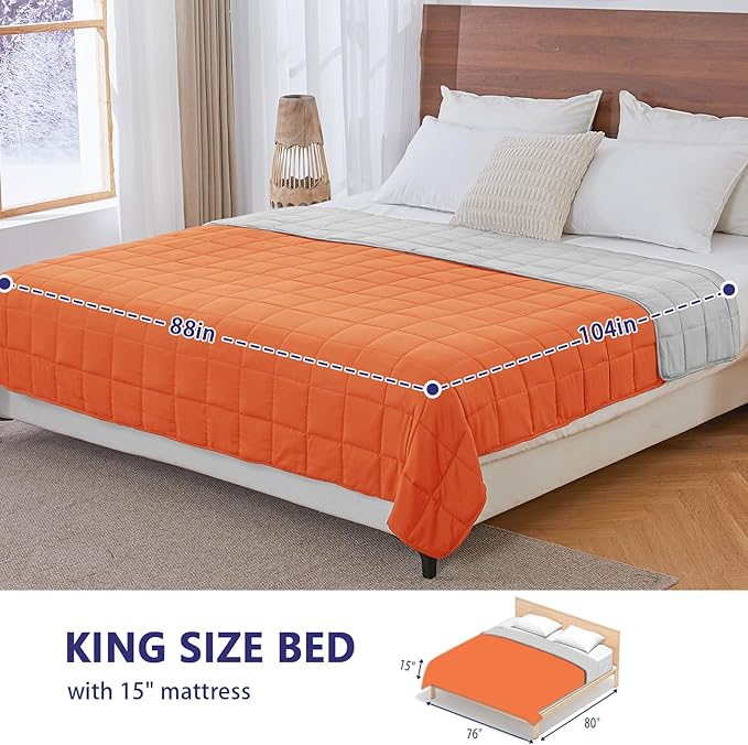 yescool Weighted Blanket for Adults (20 lbs, 88” x 104”, Orange) Cooling Heavy Blanket for Sleeping Perfect for 190-210 lbs, Queen Size Breathable Blanket with Premium Glass Bead, Machine Washable