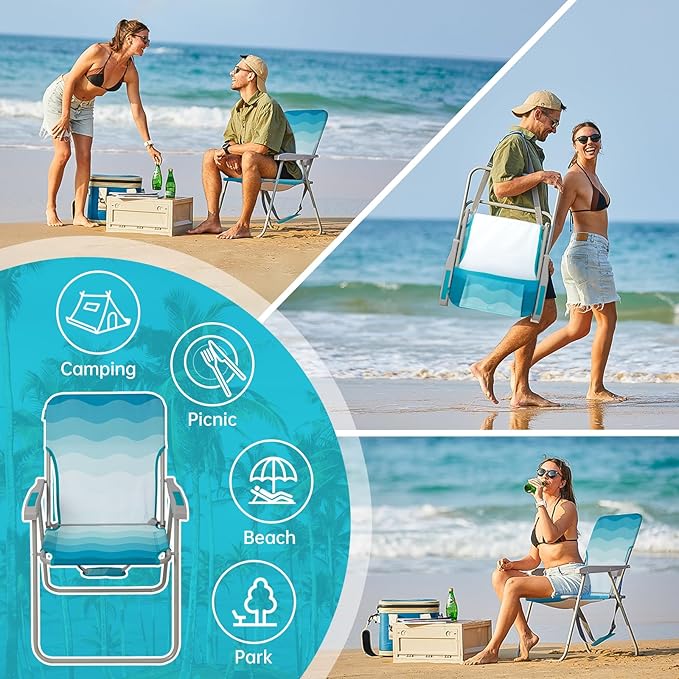 #WEJOY Folding Beach Chair for Adults, Lightweight Beach Chair with Shoulder Straps, High Back Camping Chairs with Hard Armrest, Supports 300lbs for Outdoor Lawn Concert