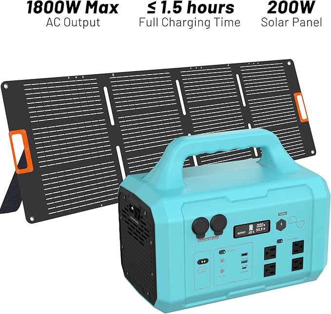 STARY LINE 1800W Solar Generator Kit (2700W Surge), 1024Wh Portable Power Station with 200W Solar Panel, LiFePO4 Battery for RV Life, Van Living, High-Power Appliances Backup,