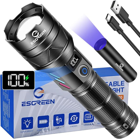 Rechargeable Flashlights 100000 High Lumens, Long Range 5000ft, Super Bright LED Flashlight USB C, High Powerd Multi-functional Heavy Duty Strong Flash Light High Beam, For Emergency Home Camping