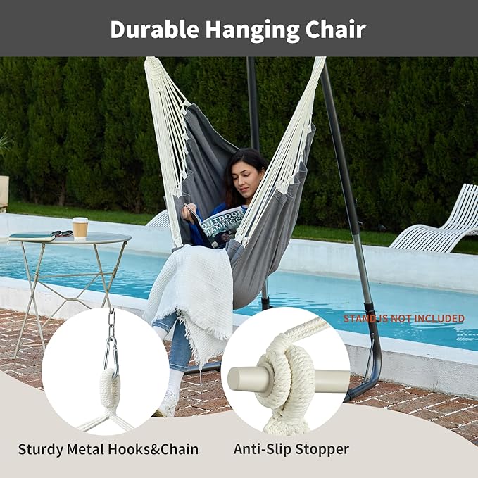 CHULIM Hanging Hammock Chair Swing MAX 500 lbs Outdoor Hanging Chair with Footrest Indoor Swing Chair with Portable Steel Spreader Bar and Hardware Kit for Bedroom Living Room Patio Porch - Dark Grey
