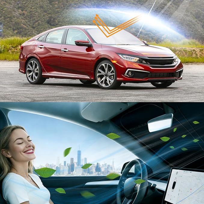 Windshield Sun Shade Custom Fit for 2016-2021 Honda Civic Accessories Sunshade Protect Car from Sun Rays & Heat Damage Keep Cool