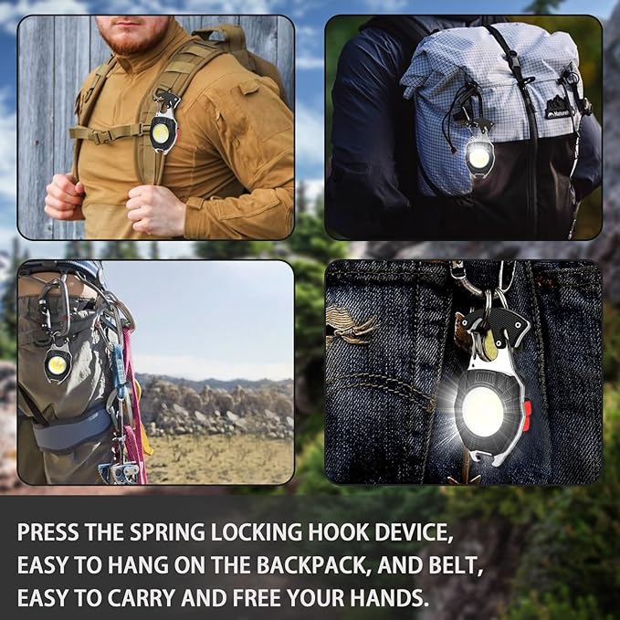COB Keychain Work Light Flashlight - Rechargeable Multitool Camping Fire Starter 7modes 1600 Lumens for Emergency Survival Hiking Gear,Walking Dogs EDC for Men,Outdoor Enthusiasts(2Pack)