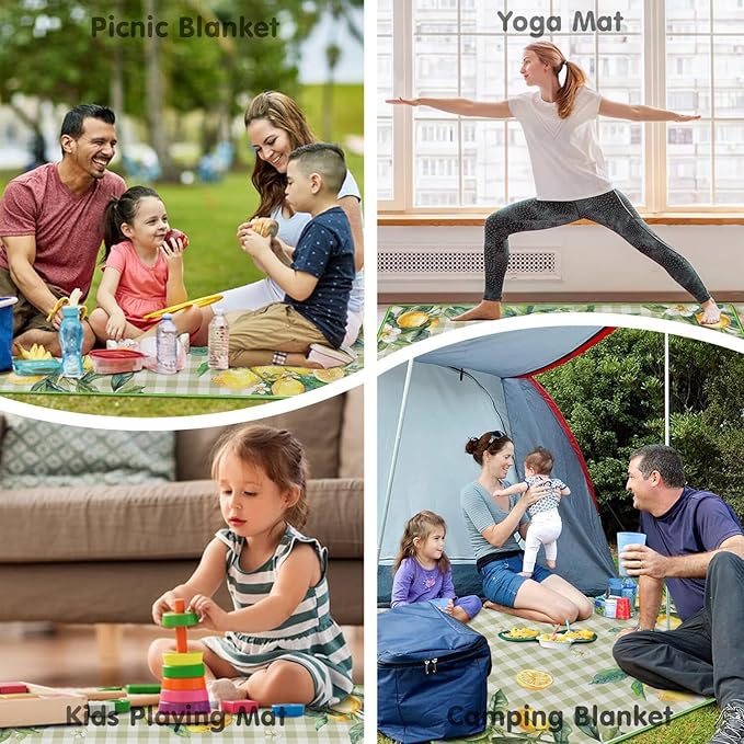 Supfitness Extra Large Picnic Blankets Waterproof Foldable (80"x 80") Boho Beach Blanket Waterproof Sandproof,3-Layer Thicking Mat Outdoor Packable Camping Blanket