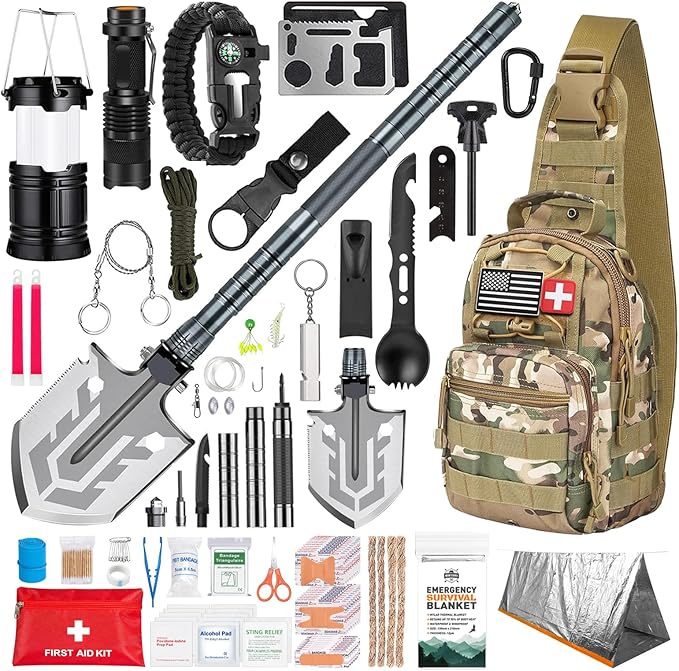 Monterra Survival Kit, 265 Pcs, Emergency Gear and Supplies, First Aid, Bug Out Go Bag, EDC, Molle System Backpack, Hiking, Camping, Outdoor Accessories, Hunting Gifts for Men.