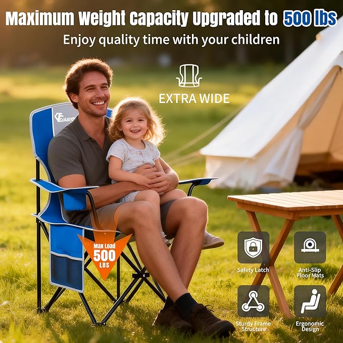 DIAMONDFORGE High Back Camping Chair for Adult, Portable Folding Camp Chair, Outdoor Camping Chair with Wide Cup Holder, Side Pocket for Hiking Fishing Sports (500LBS Oversized/300LBS Breathable Mesh)