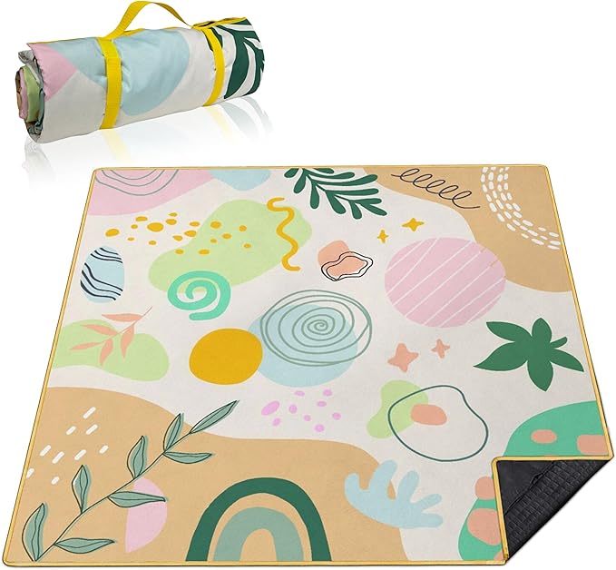 Supfitness Extra Large Picnic Blankets Waterproof Foldable (80 "x 80") Beach Blanket Waterproof Sandproof,3-Layer Thicking Mat Outdoor Packable Camping Blanket