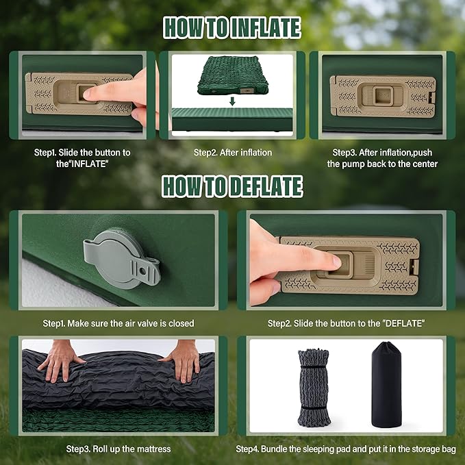 Self Inflating Sleeping Pad with Electric Pump 4 Inch Ultra Thick Memory Foam Sleeping Pad for Camping All Season Single Size Portable Automatic Inflatable Camping Mattress for Travel, Tent (Green)