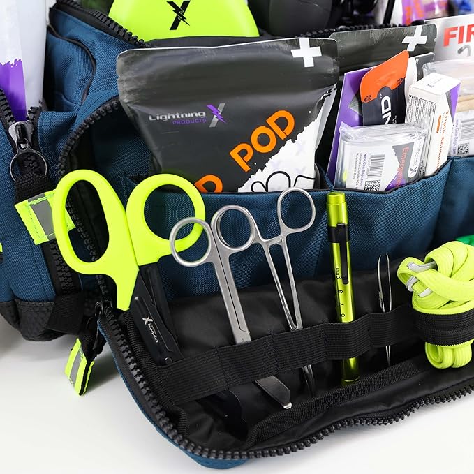 Lightning X Stocked X-Large Modular EMT Medic Trauma Bag w/Emergency Medical Fill Kit Supplies - Blue