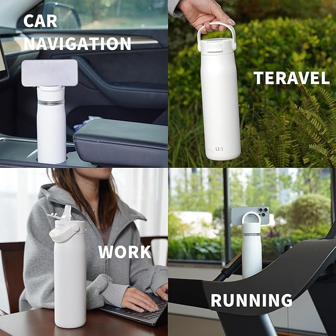 LISI 40oz Insulated Water Bottle, Double Wall Stainless Steel Water Bottles with Straw, 100% Leak-Proof Travel Thermal Canteen Mug with 2 Lids (Straw, Phone Holder Lid)