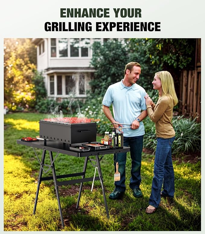 Raynesys Foldable Grill Table with Mesh Desktop, 200lbs 4Ft Portable Folding Table, Height Adjustable Metal Table for Ourdoor, Camping, Picnic, BBQ and Beach, RV, 47.24" L x 23.62" W