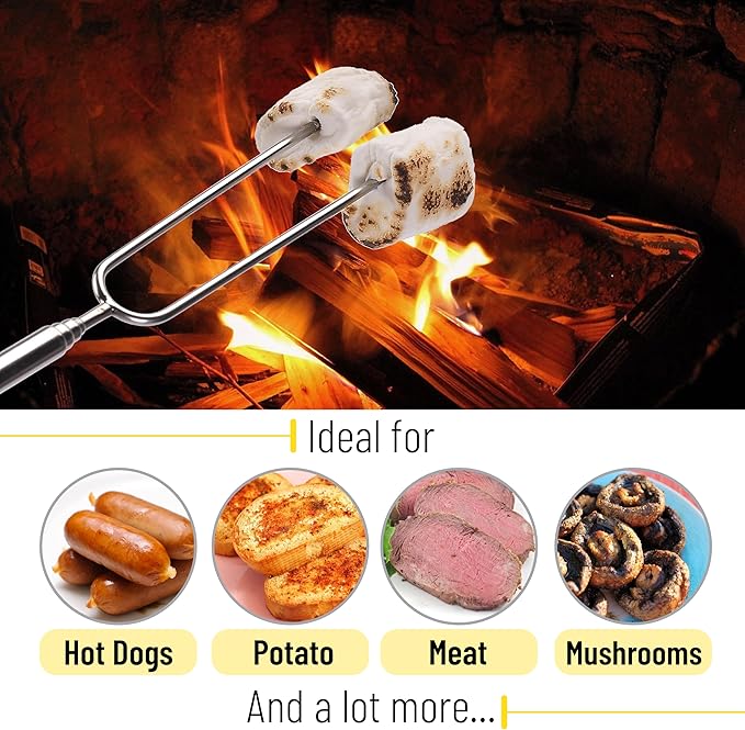 UNCO- Marshmallow Roasting Sticks, 32”, 16 Pack, Extendable Stainless Steel Smores Sticks for Fire Pit, Smores Skewers, Campfire Cooking Equipment