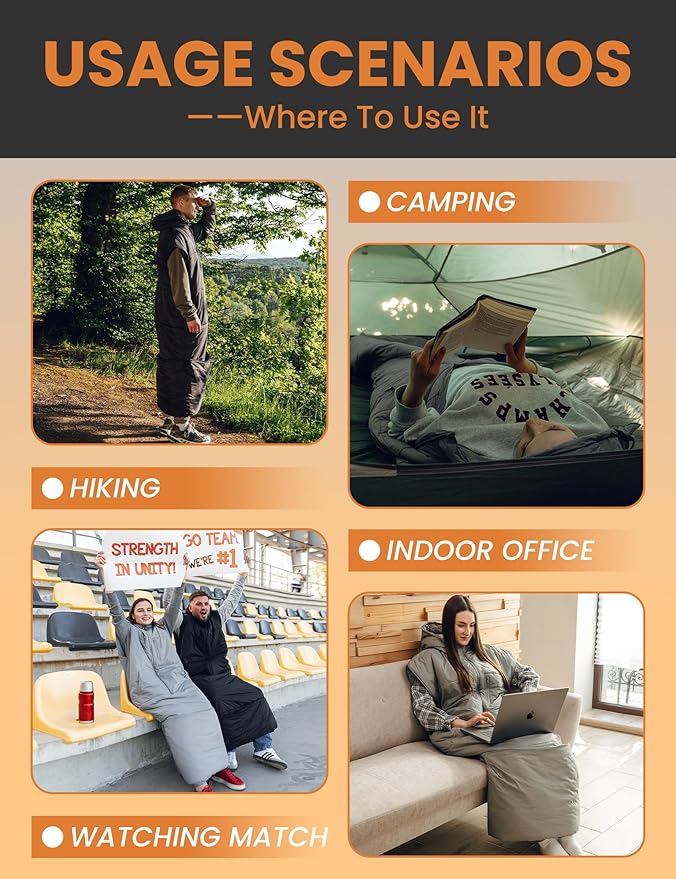 Adult Wearable Sleeping Bag with Hoodie, Sleeveless Design Adjustable Drawstring Waterproof Wearable Sleeping Bag Ideal for Camping, Cold Weather